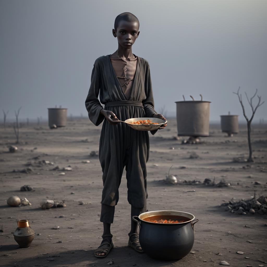 Emaciated Prisoner in a Gloomy Landscape