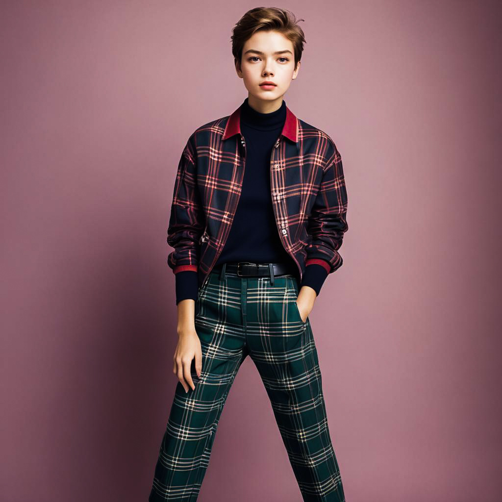 Surprised Teenager in Plaid Pants Fashion