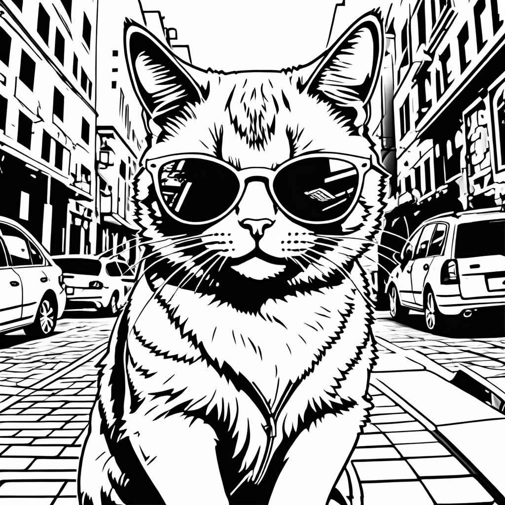 Urban Art Cat Coloring Page Design