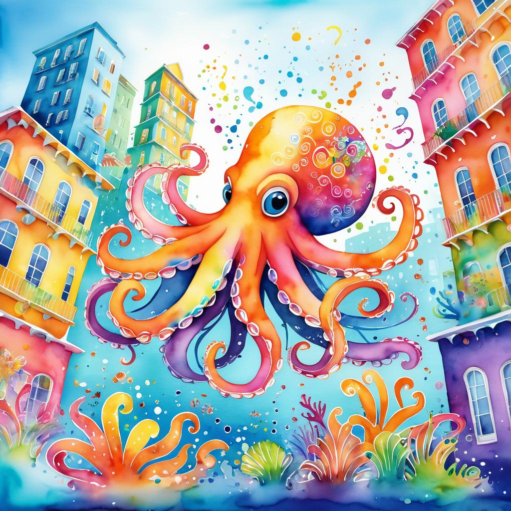 Cheerful Octopus Painting a Mural