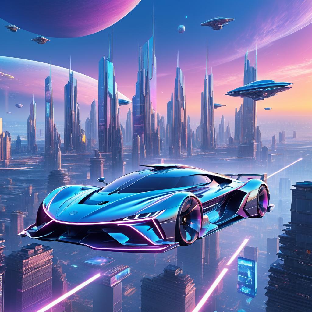 Futuristic Cityscape with Flying Vehicles