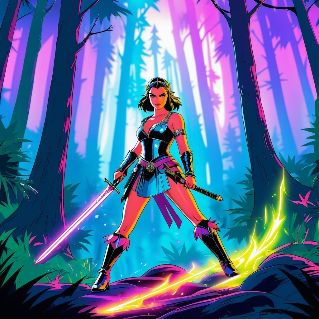 Fierce Warrior Princess in Mystic Forest