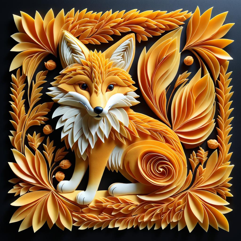 Realistic Fox Made of Penne Pasta Art