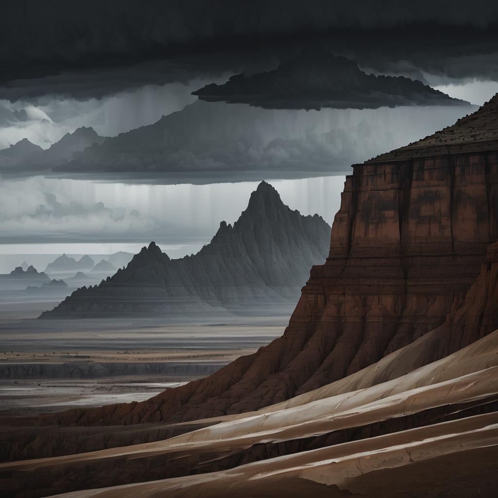 Dramatic Barren Badlands in Heavy Rain