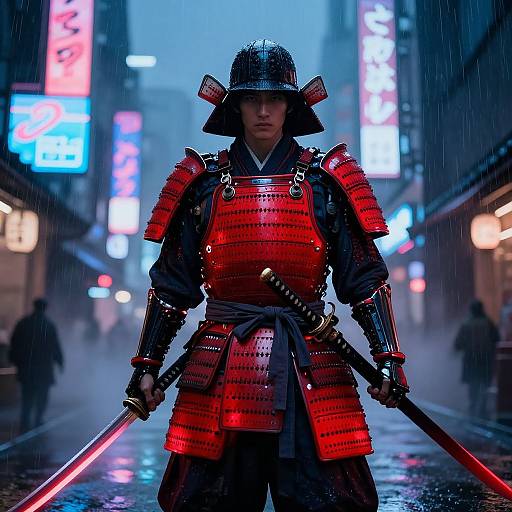 Cybernetic Samurai in Neon Rain