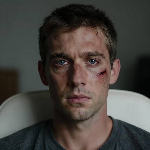 Intense Portrait of an Injured Man