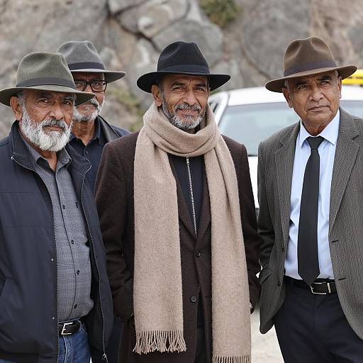 Elderly Men in Layered Clothing Outdoors