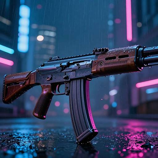Cyberpunk AKM Rifle Neon Night