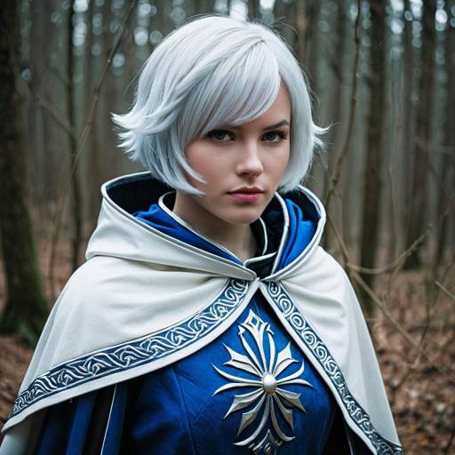 Fantasy Cosplay with Silver Hair and Blue Cloak