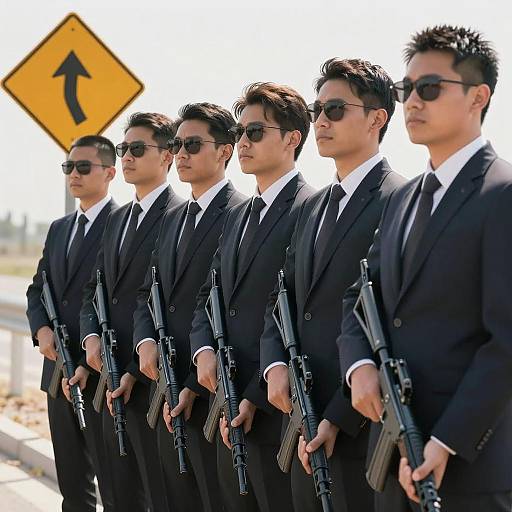 Five Men in Suits with Rifles