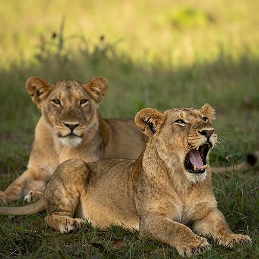Sunlit Lion Cubs Roaring and Resting