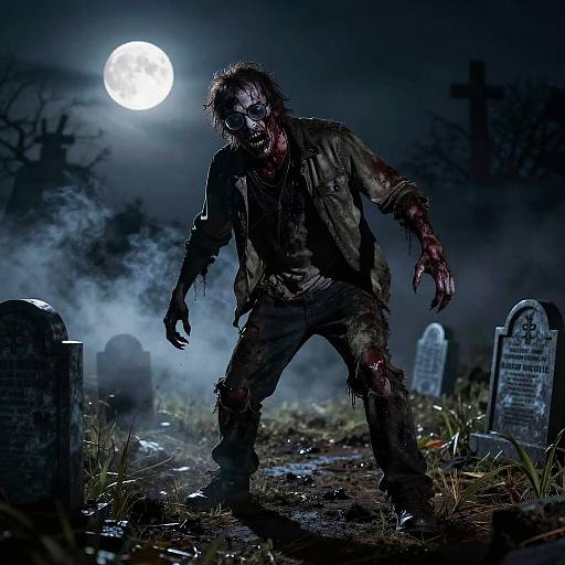 Glasses-Wearing Zombie in Graveyard