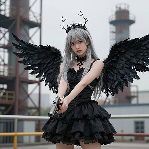 Mystical Warrior in Industrial Setting