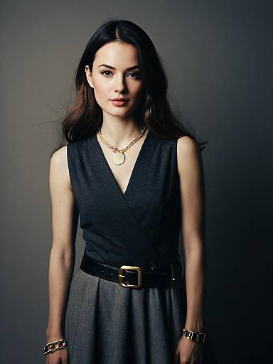 Chic Woman in Black Sleeveless Dress