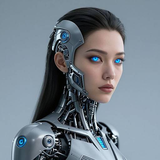 Futuristic Bionic Woman with Blue Eyes