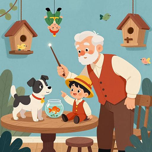 Whimsical Scene with Magic and Animals