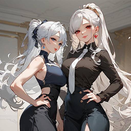 Smiling White-Haired Anime Girl Indoors