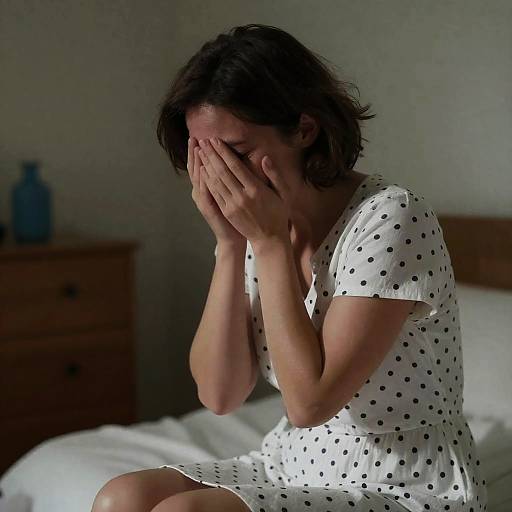 Emotional Woman in Polka Dot Dress