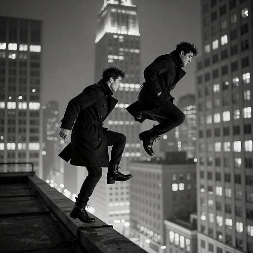 Noir Rooftop Leap Over Illuminated City
