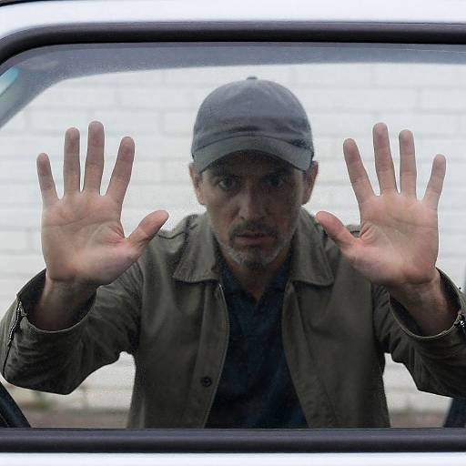 Man with Hands on Fogged Car Window
