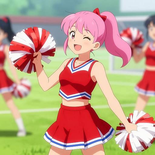 Cheerful Anime Girl in Cheerleader Outfit