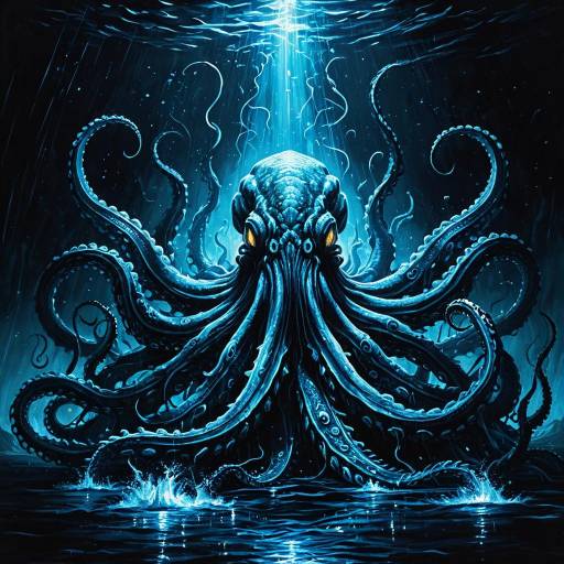 Epic Bioluminescent Kraken in Deep Ocean Epic Bioluminescent Kraken in Deep Ocean