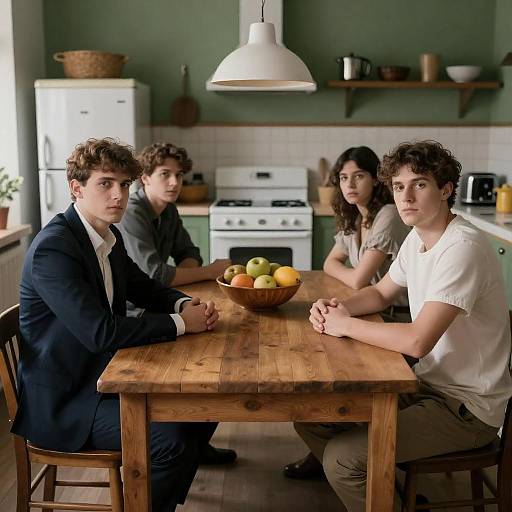 Serious Gathering in Rustic Kitchen