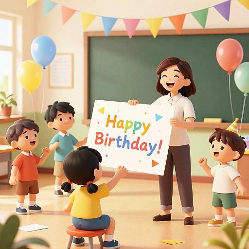 Vibrant Cartoon Teacher Birthday Party