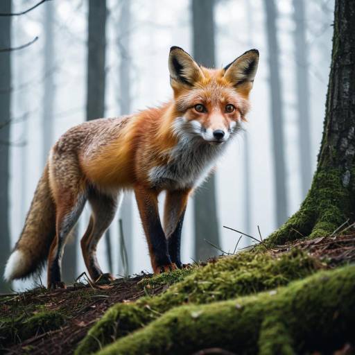 Curious Red Fox in Foggy Forest
