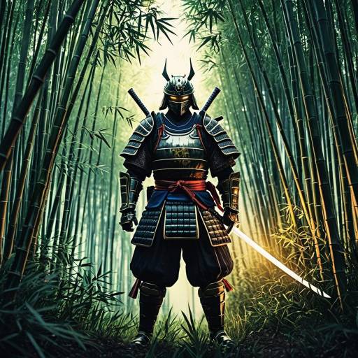 Samurai in Bamboo Grove at Dawn