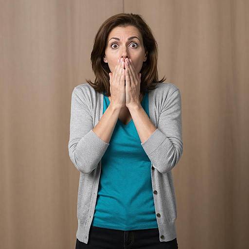Surprised middle-aged woman covering mouth