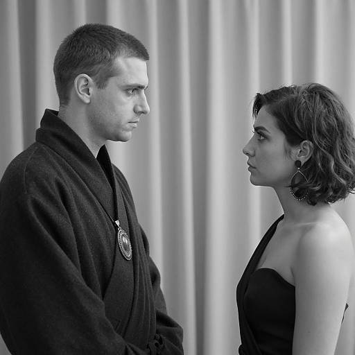 Black and White Portrait of Man and Woman in Serious Profile