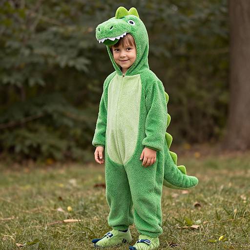 Child in Green Dinosaur Costume