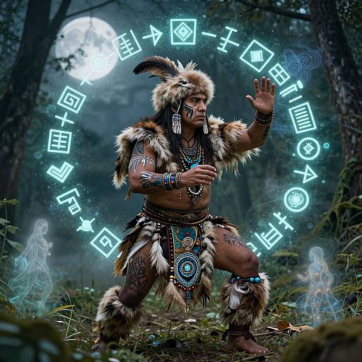 Tibaxi Shaman Ritual in Moonlit Forest