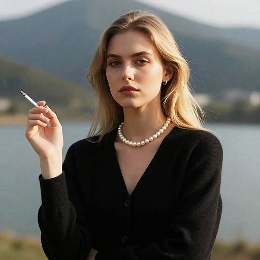 Elegant Woman by the Lake in Daylight