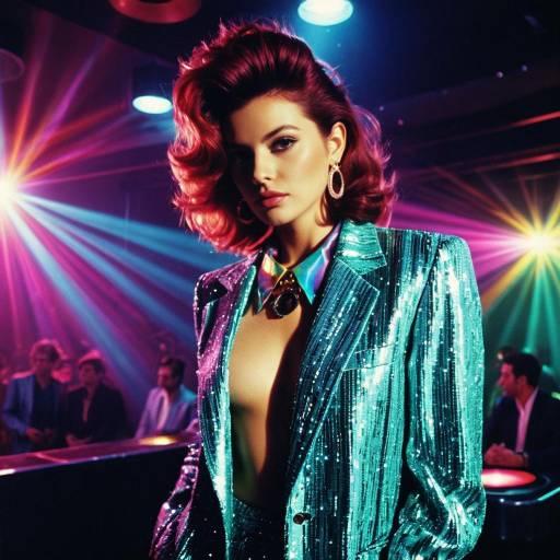 Retro Fashion Model with Shag Hairstyle in Disco Club