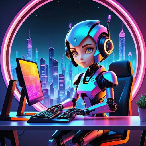 Chibi Anime Robot in Futuristic City Chibi Anime Robot in Futuristic City