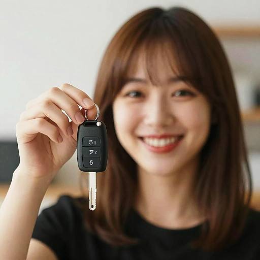 Smiling woman holding car key