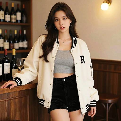 Woman in Casual Sporty Outfit at Wine Bar