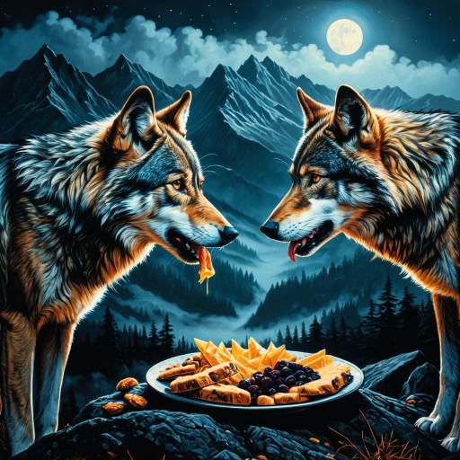 Curious Wolves Snacking on Mountain Peak Curious Wolves Snacking on Mountain Peak
