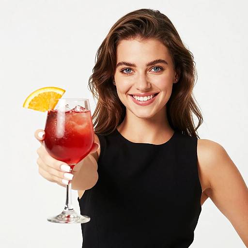 Smiling Woman Holding Red Cocktail