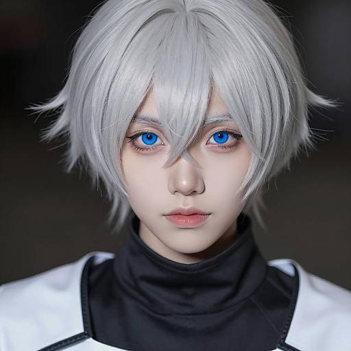 Anime Style Portrait with Blue Eyes and Platinum Blonde Hair