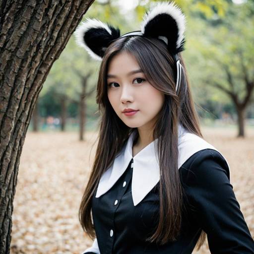 Realistic Girl in Skunk Costume Outdoors
