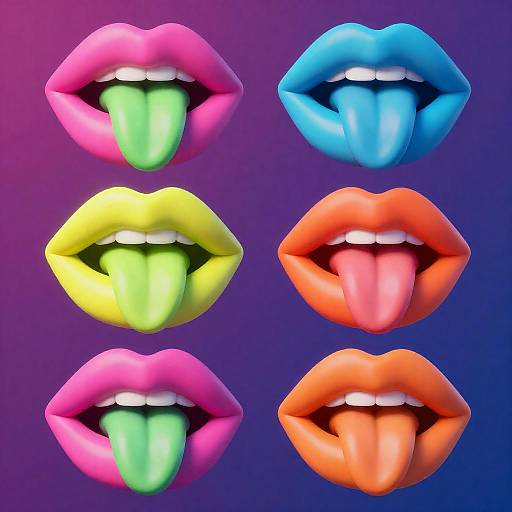 Colorful 3D Neon Lips with Tongues Sticking Out