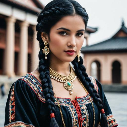 Realistic Portrait of Girl in Traditional Outfit