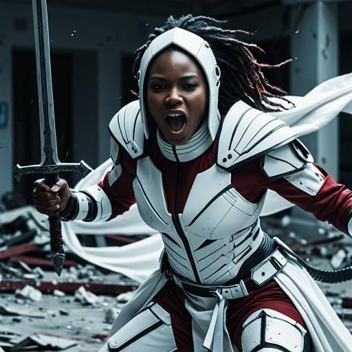 Futuristic Black Woman Warrior in Armor with Sword
