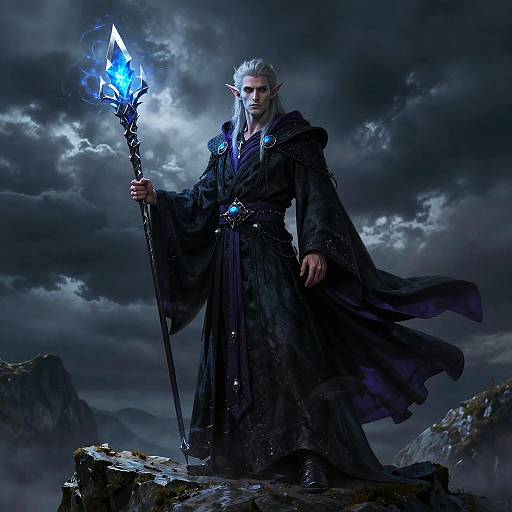 Drow Wizard on Stormy Cliff