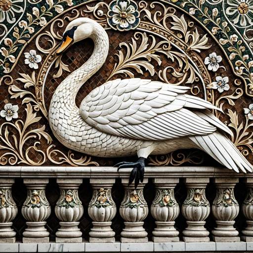 Elegant Swan Mosaic with Antique Motifs