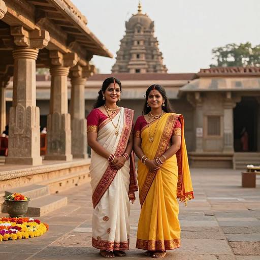 Indian Couple in Hampi Temple Courtyard