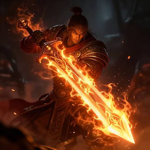 Fiery Glowing Flame Sword Warrior